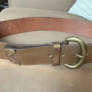 Gold Leather Belt with Brass Buckle